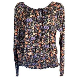 American Eagle Womens Sz M Floral Peasant Blouse Boho Cottagecore Fairy Coquette